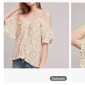 Anthropolgie Vanessa Virginia Over Sized Pleated Floral Light Pink Top